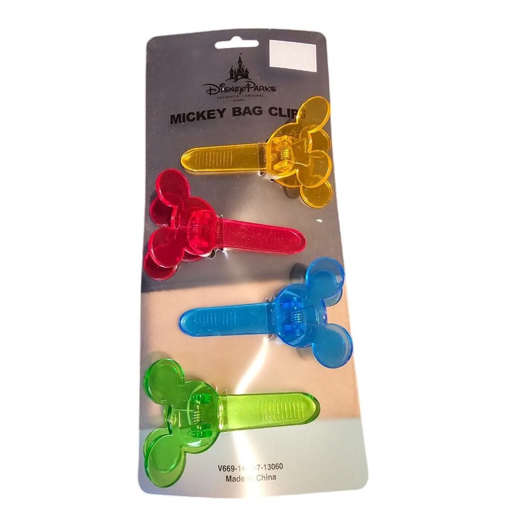 Disney Parks Mickey Mouse Plastic Chip Bag Clips Set of 4 NEW Retired From Parks